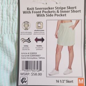 RBX Knit Seersucker Stripe Skort in Honeydew and White